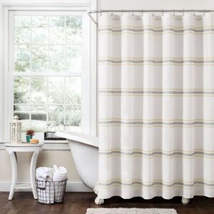 Lush Decor - Farmhouse Striped Shower Curtain Yellow/Gray - Lus Gray